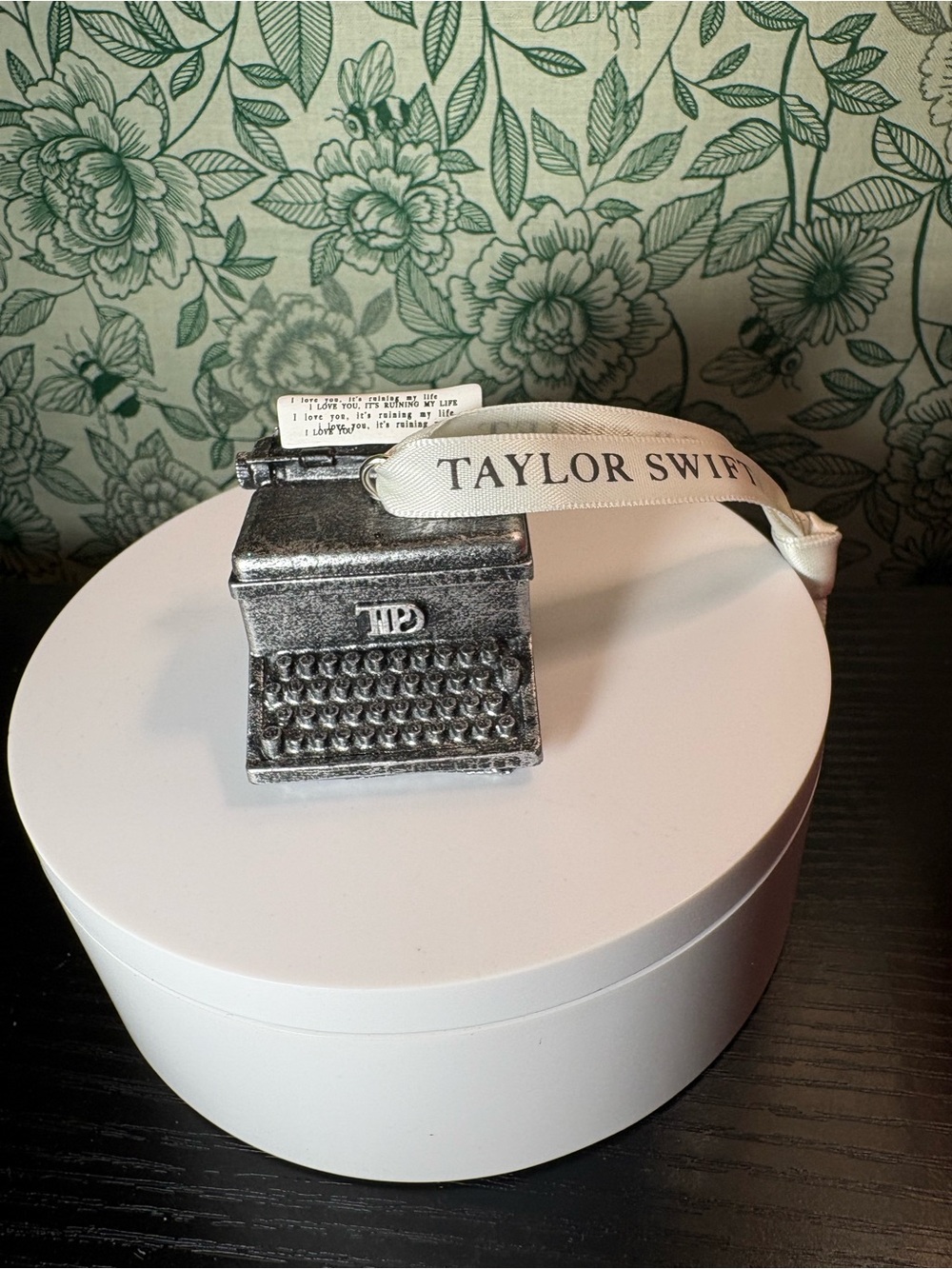 Taylor
Swift The Tortured Poets
Department (TTPD) typewriter holiday ornament